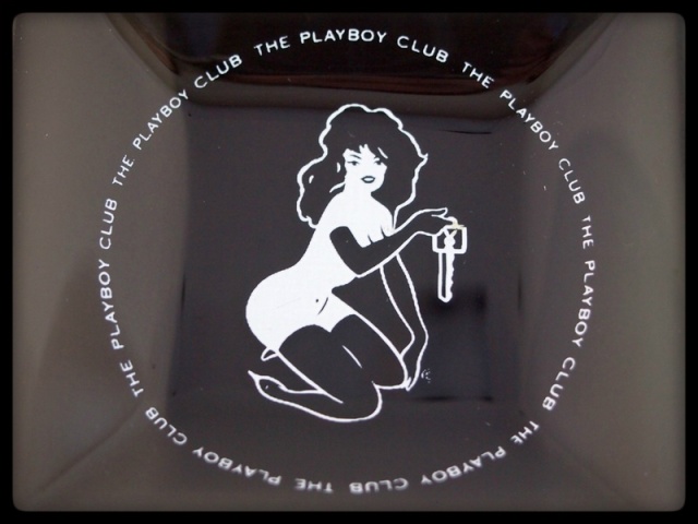 Vintage 1960s PLAYBOY CLUB Black Smoke Glass Ash Tray Bunny Key Mad Men Retro